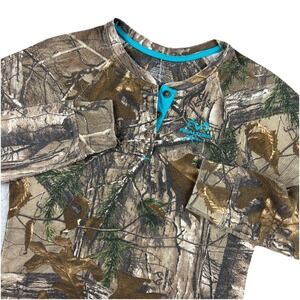 Realtree Shirt Women's Small Camo Waffle Knit Thermal Henley Long Sleeve Outdoor